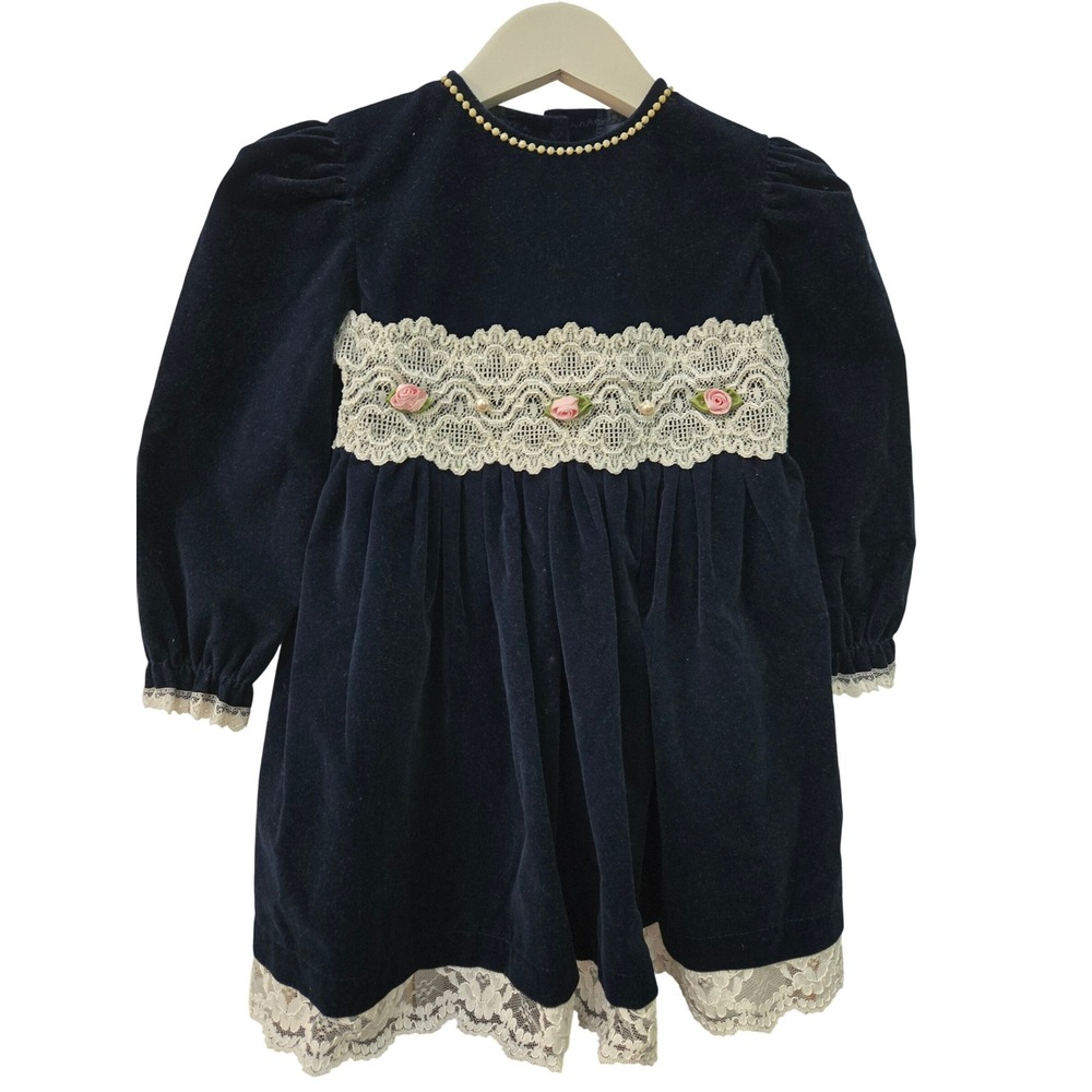 Allison Ann Girls 3T Velvet Dress Long Sleeve Lace Trimmed Holiday Party